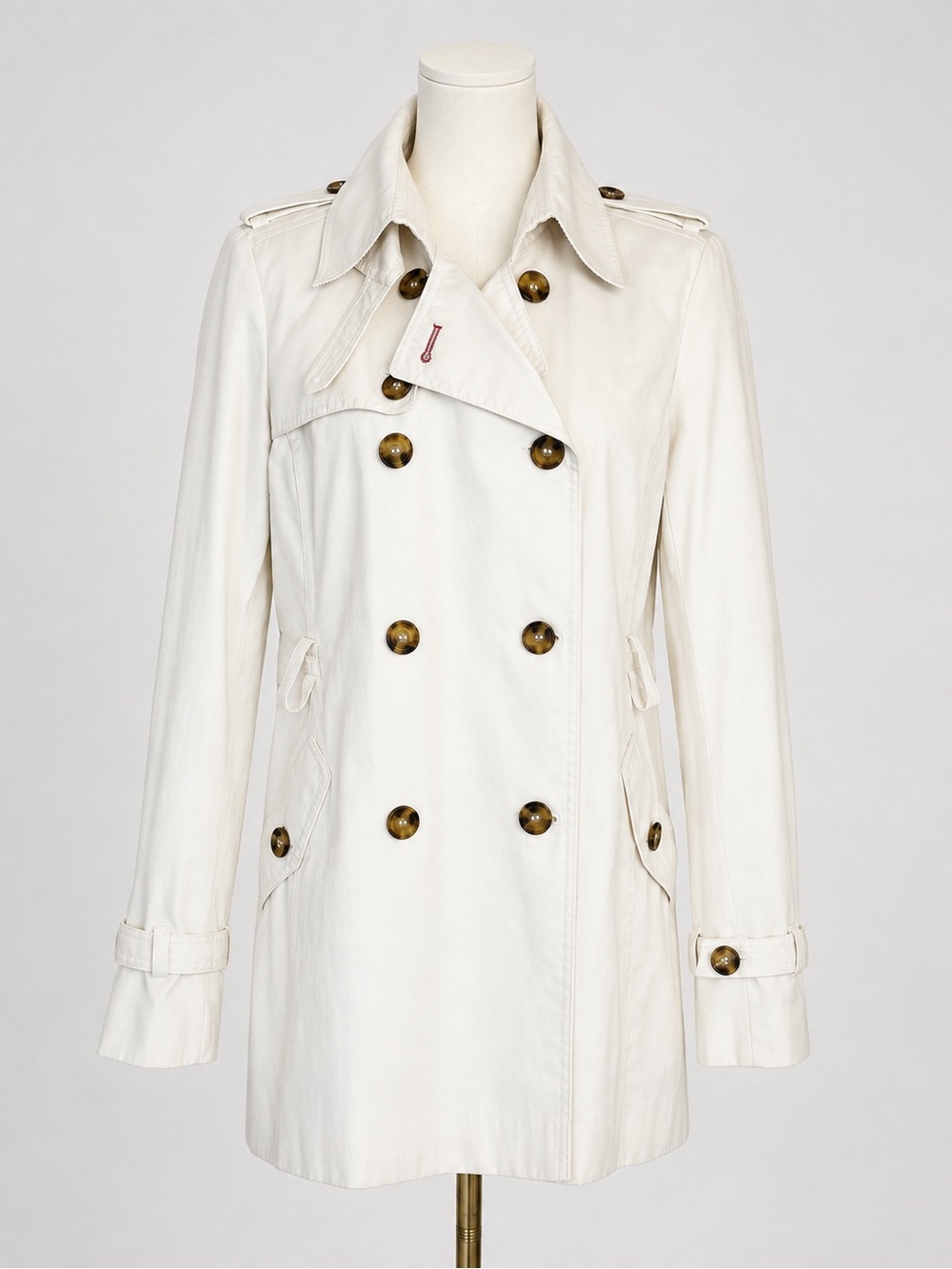 Tommy Hilfiger Ivory Double Breasted Trench Coat Jacket L Belt Missing Classic